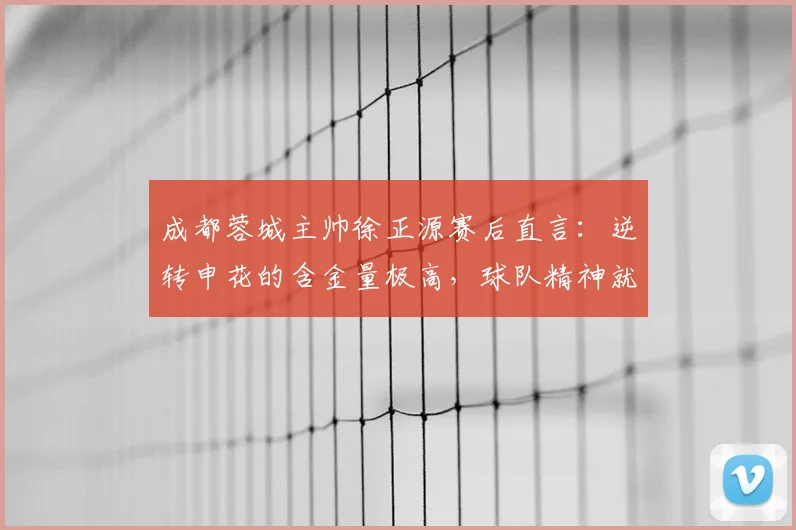 成都蓉城主帅徐正源赛后直言:逆转申花的含金量极高,球队精神就是战斗至最后一秒!